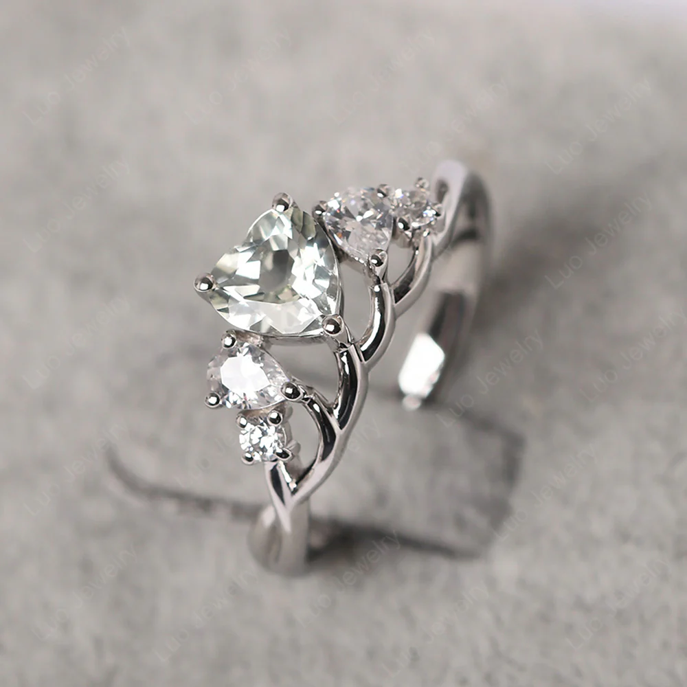 Heart Shaped Green Amethyst Cluster Ring - Image 2