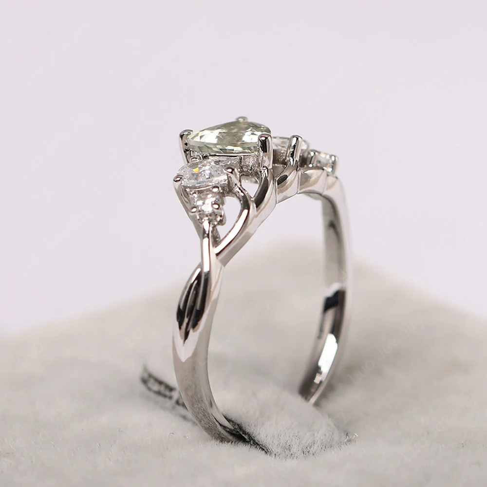 Heart Shaped Green Amethyst Cluster Ring - Image 3