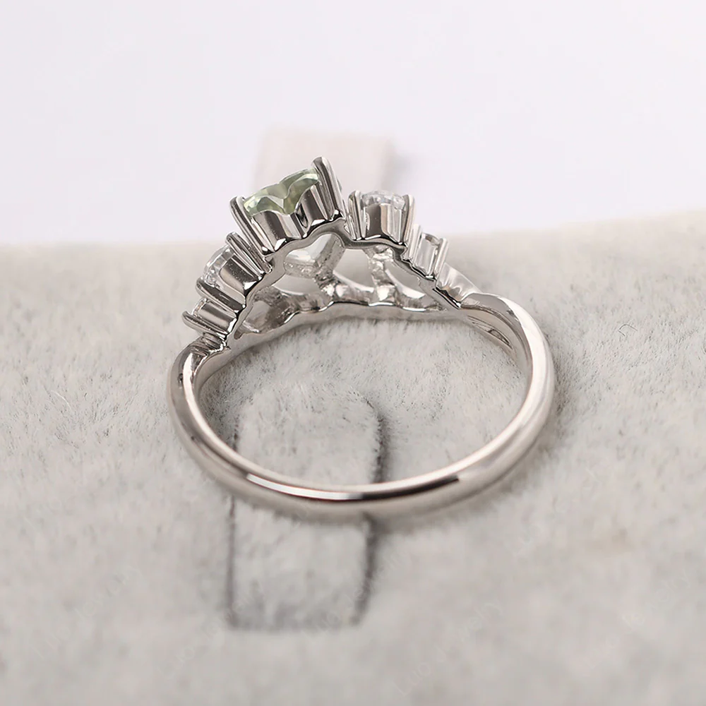Heart Shaped Green Amethyst Cluster Ring - Image 4