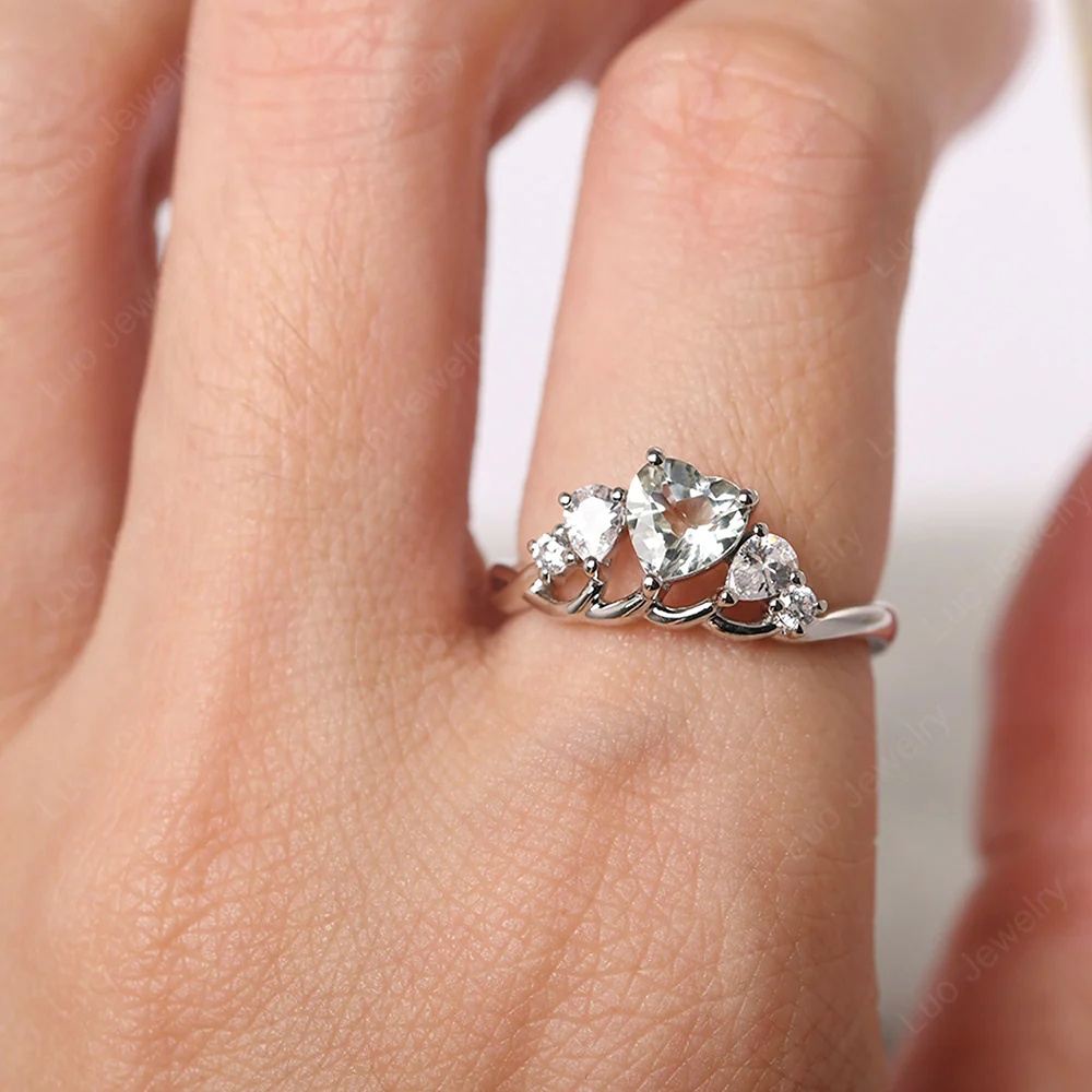 Heart Shaped Green Amethyst Cluster Ring - Image 5