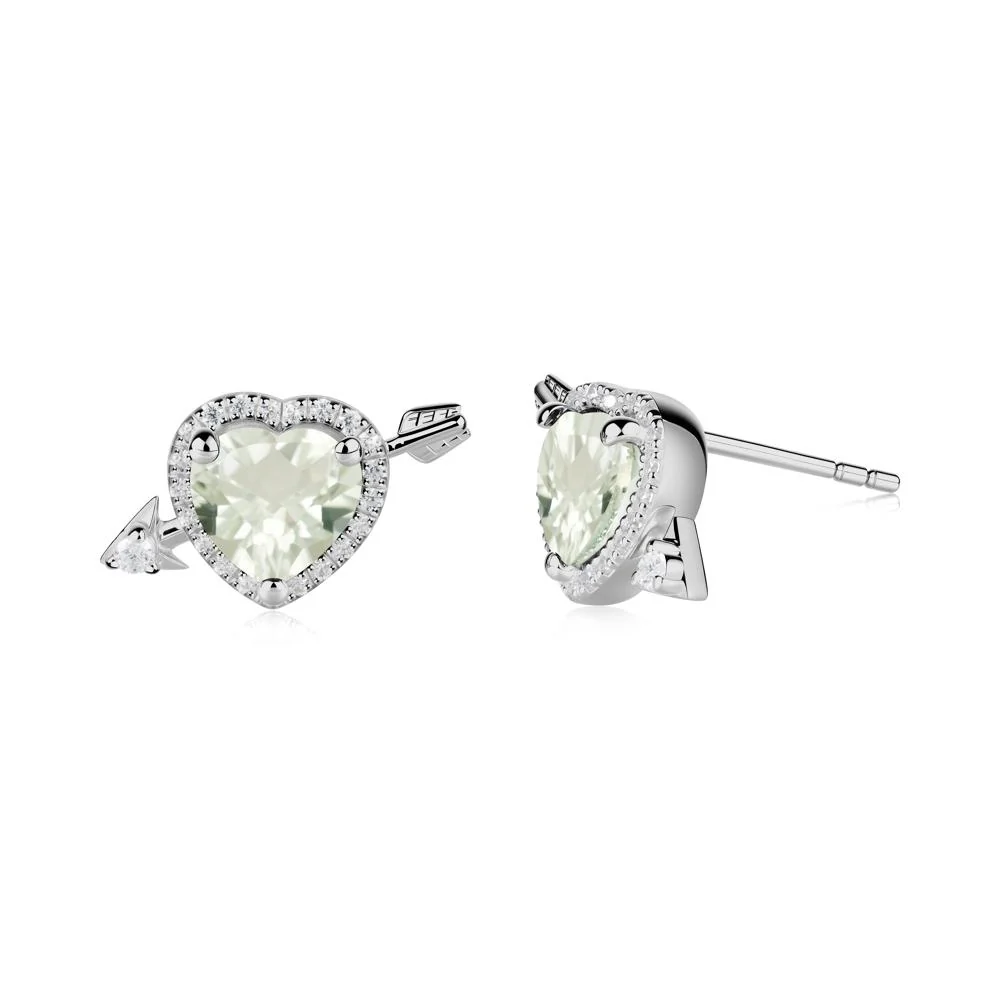 Heart Shaped Green Amethyst Cupid's Arrow Stud Earrings - Image 3