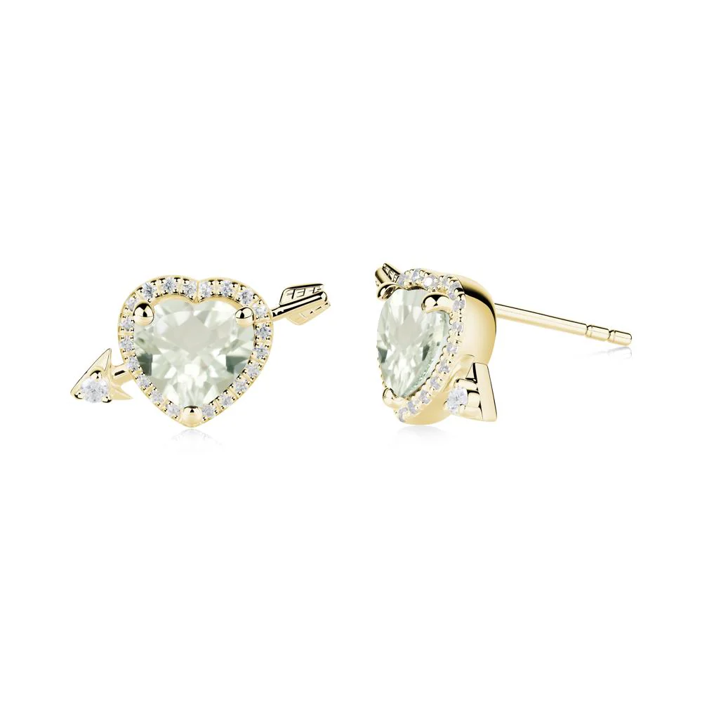 Heart Shaped Green Amethyst Cupid's Arrow Stud Earrings - Image 5