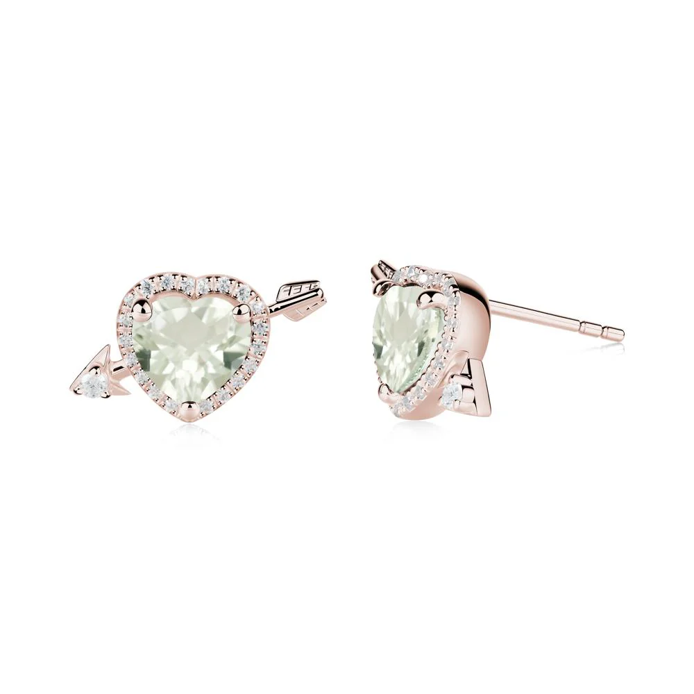 Heart Shaped Green Amethyst Cupid's Arrow Stud Earrings - Image 9