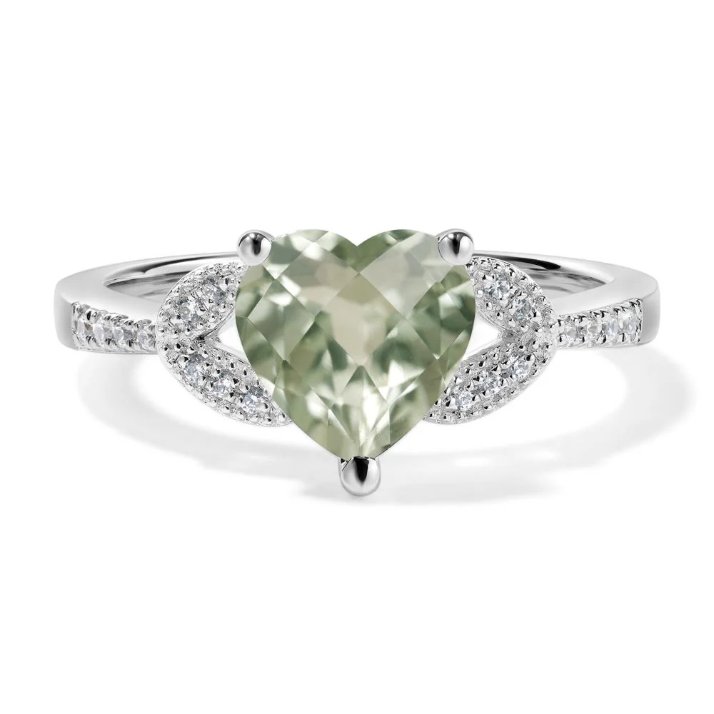 Heart Shaped Green Amethyst Engagement Ring - Image 2