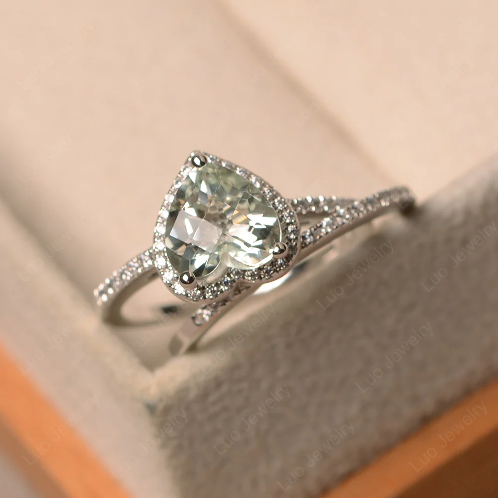 Heart Shaped Green Amethyst Wedding Ring Set