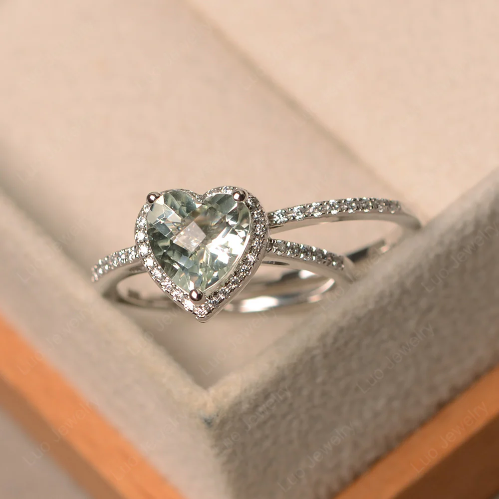 Heart Shaped Green Amethyst Wedding Ring Set - Image 2