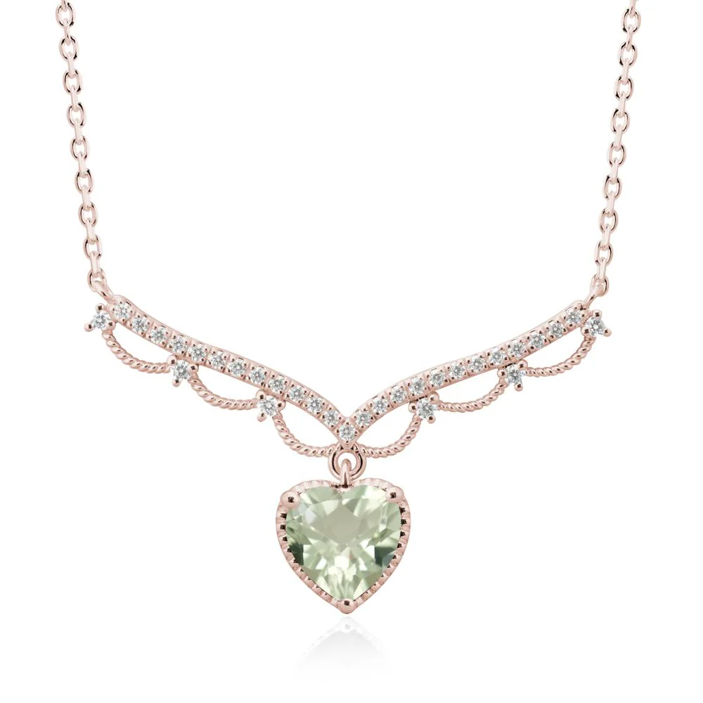 Heart Shaped Green Amethyst Necklace with Pave Accents - Image 2