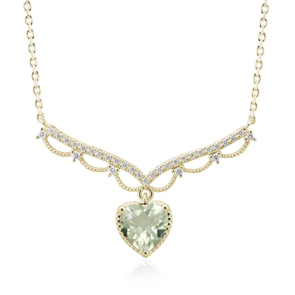 Heart Shaped Green Amethyst Necklace with Pave Accents - Image 4