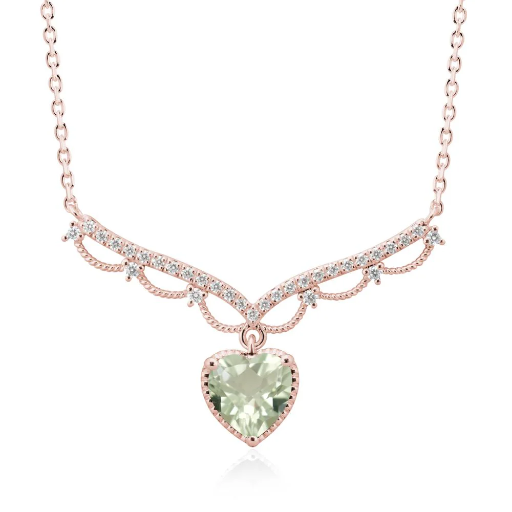 Heart Shaped Green Amethyst Necklace with Pave Accents - Image 5