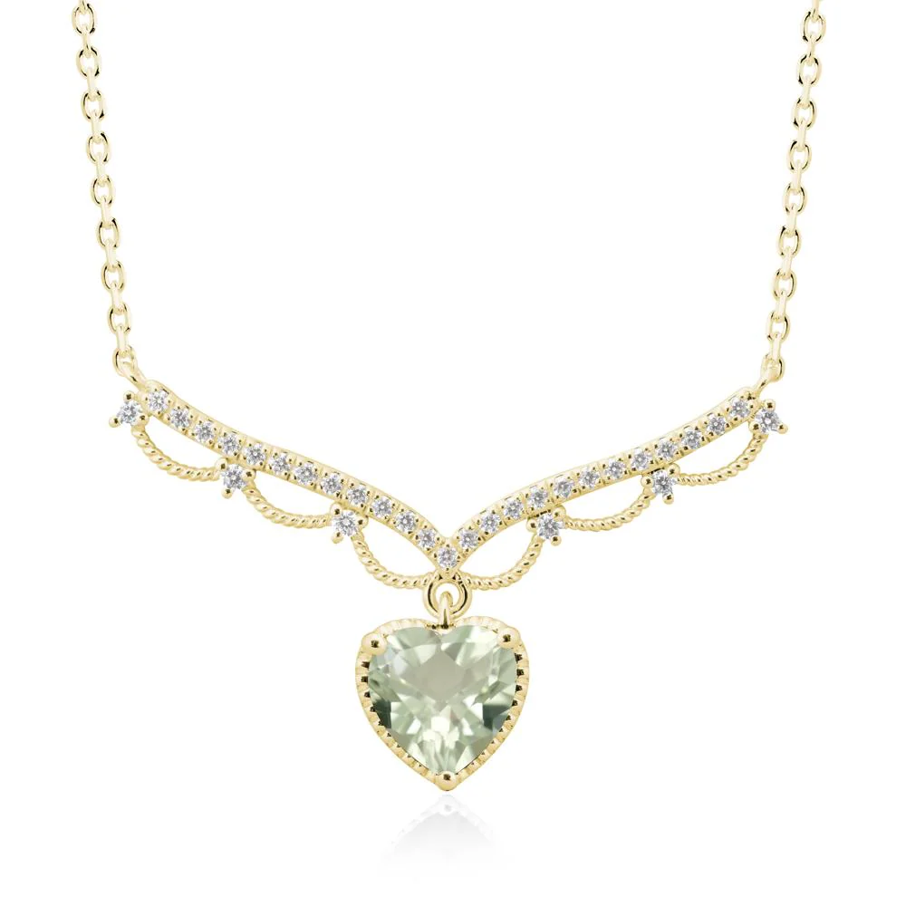 Heart Shaped Green Amethyst Necklace with Pave Accents - Image 7