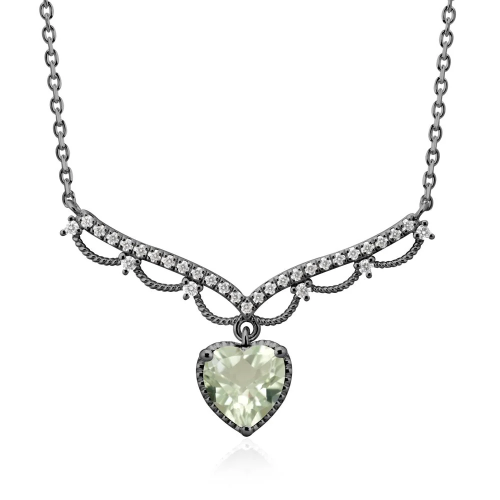 Heart Shaped Green Amethyst Necklace with Pave Accents - Image 8