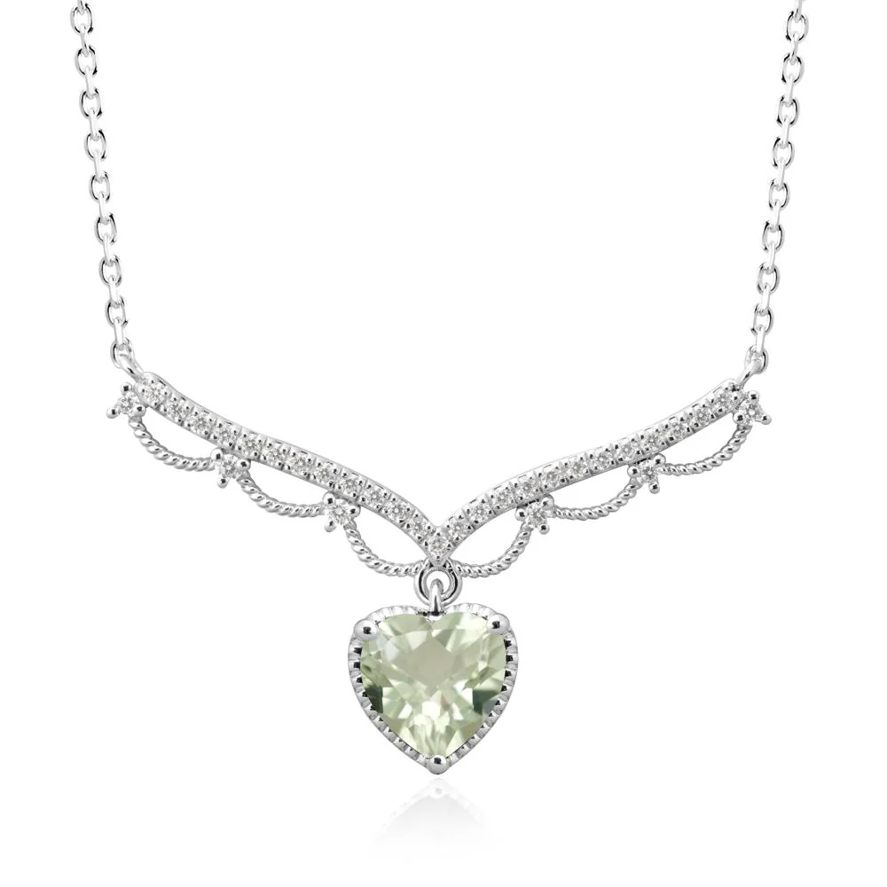Heart Shaped Green Amethyst Necklace with Pave Accents - Image 9