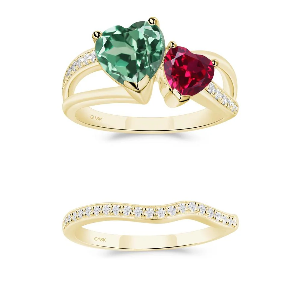 Heart Green Sapphire and Ruby Toi Et Moi Ring - Image 11