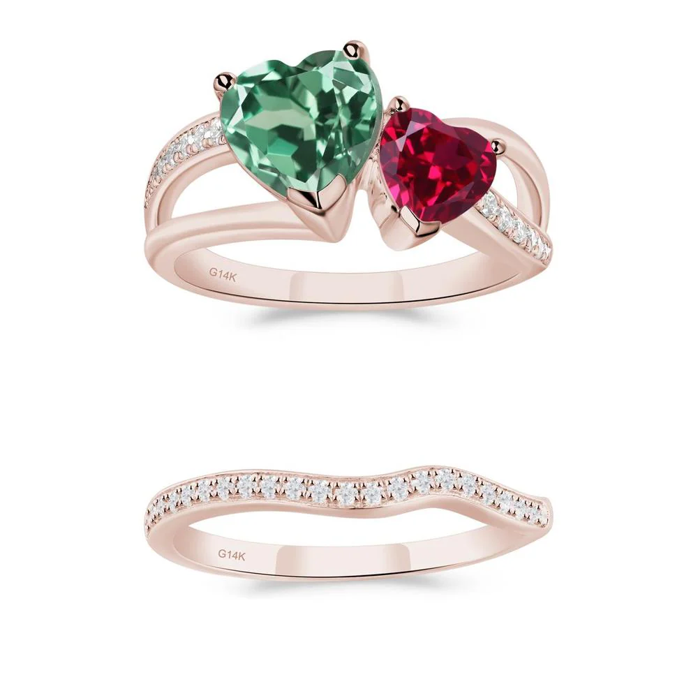 Heart Green Sapphire and Ruby Toi Et Moi Ring - Image 13