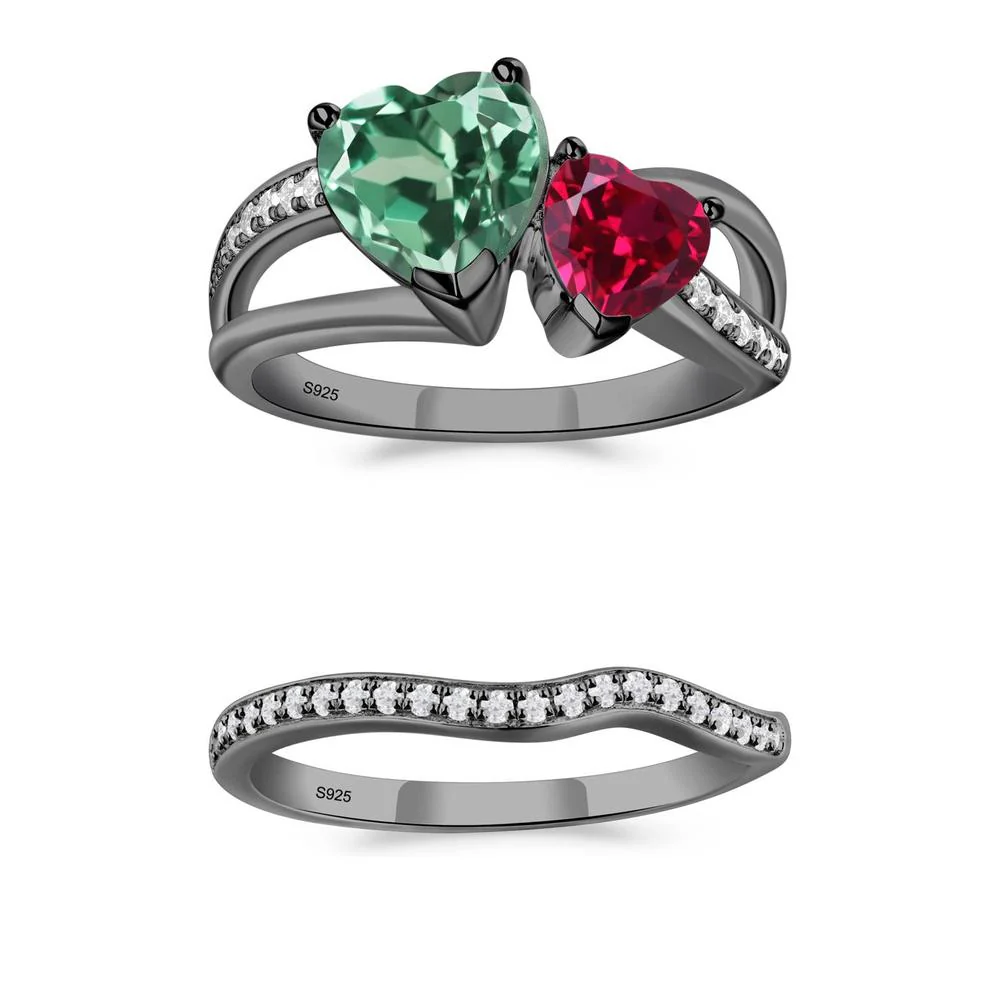 Heart Green Sapphire and Ruby Toi Et Moi Ring - Image 15