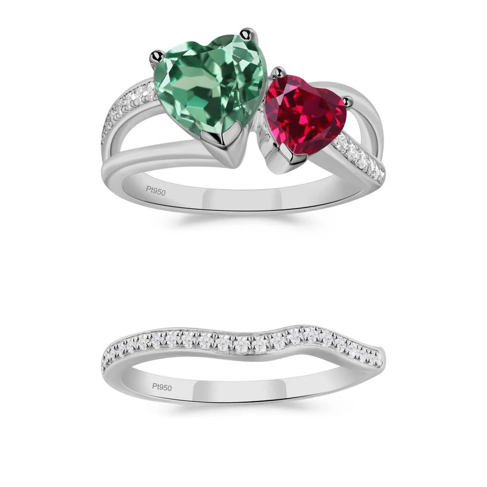 Heart Green Sapphire and Ruby Toi Et Moi Ring - Image 17