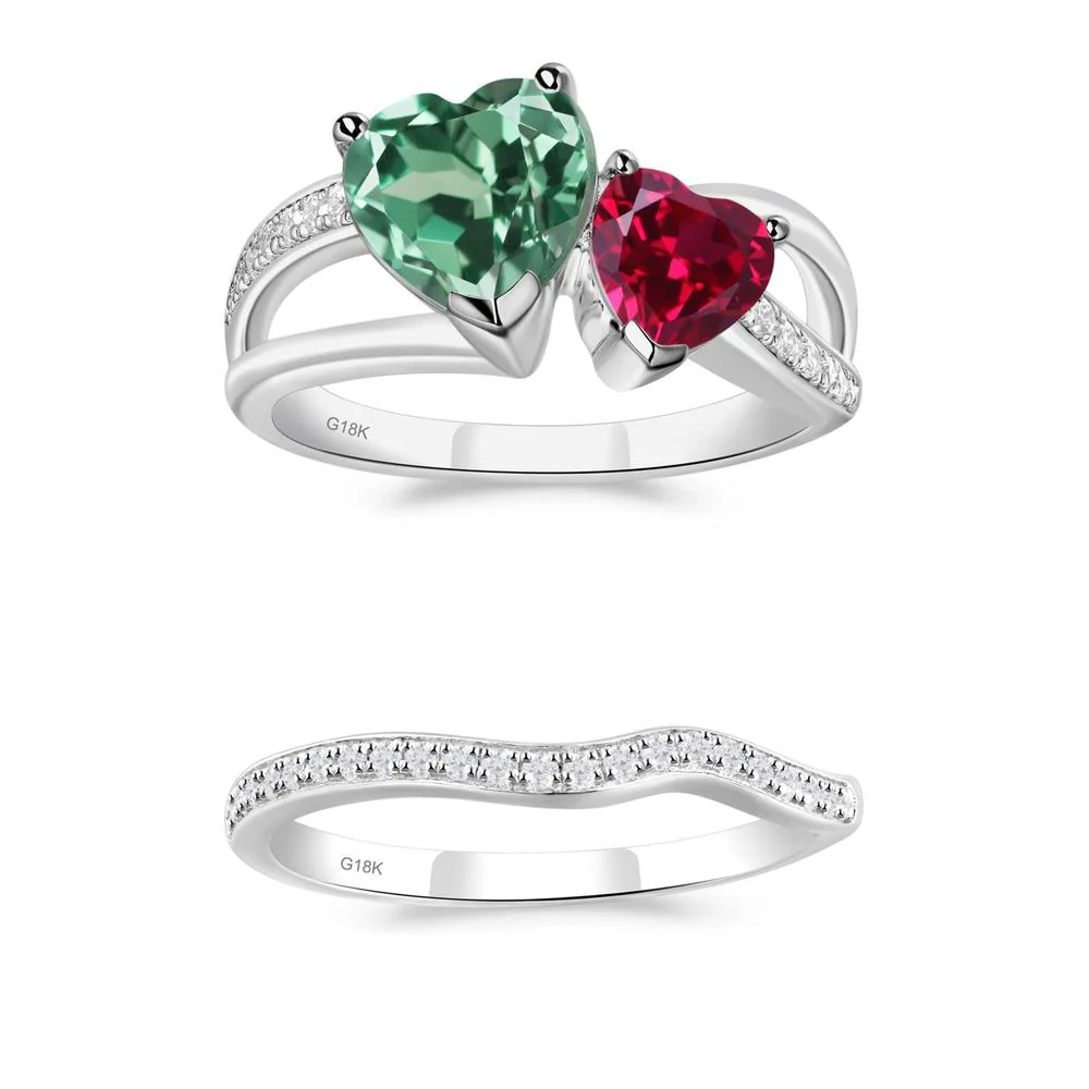 Heart Green Sapphire and Ruby Toi Et Moi Ring - Image 21