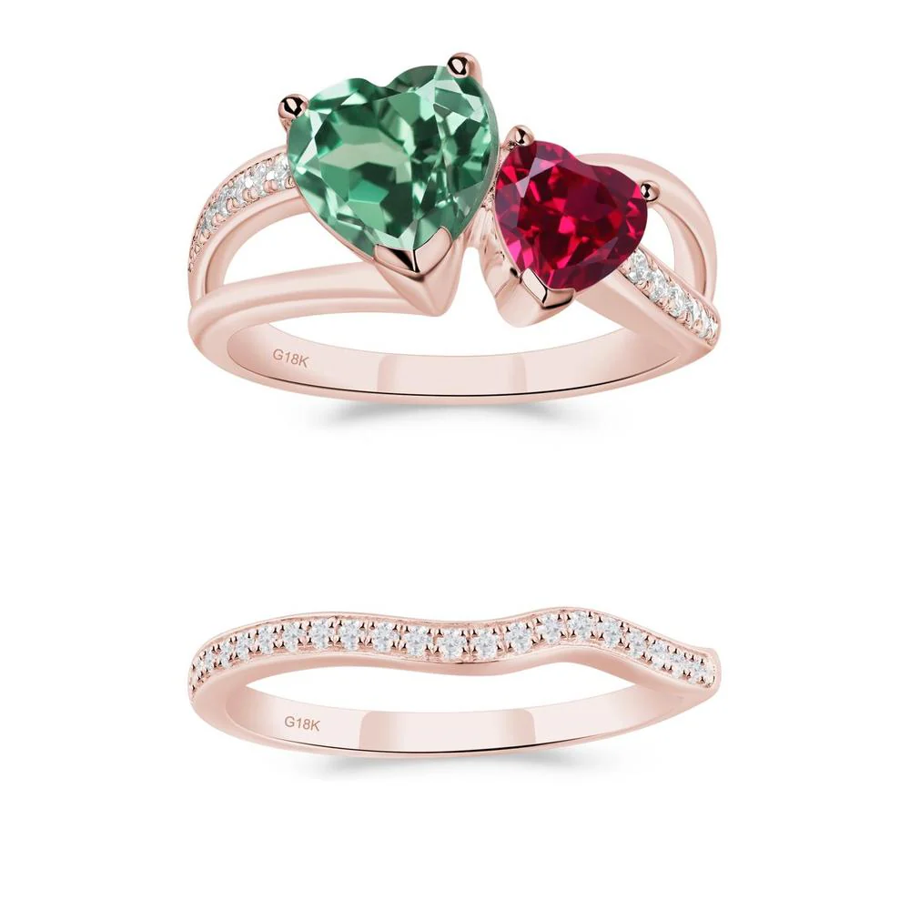 Heart Green Sapphire and Ruby Toi Et Moi Ring - Image 25