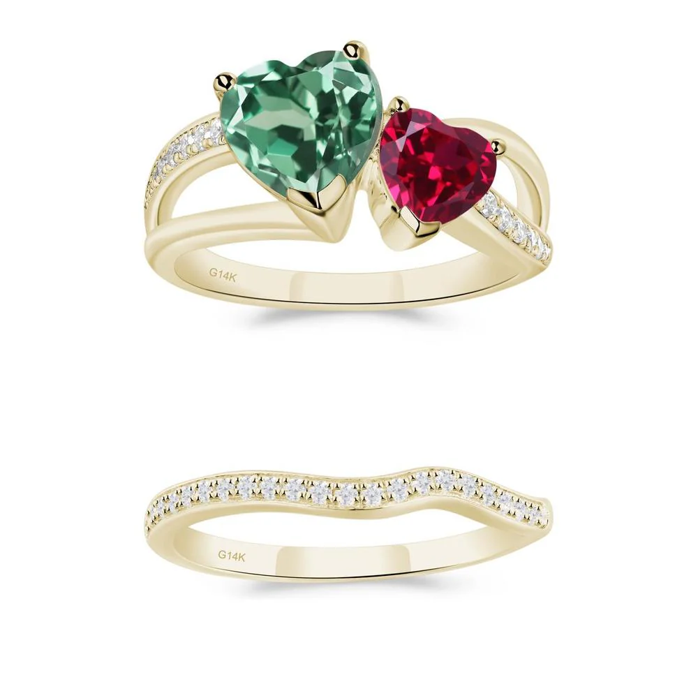 Heart Green Sapphire and Ruby Toi Et Moi Ring - Image 27