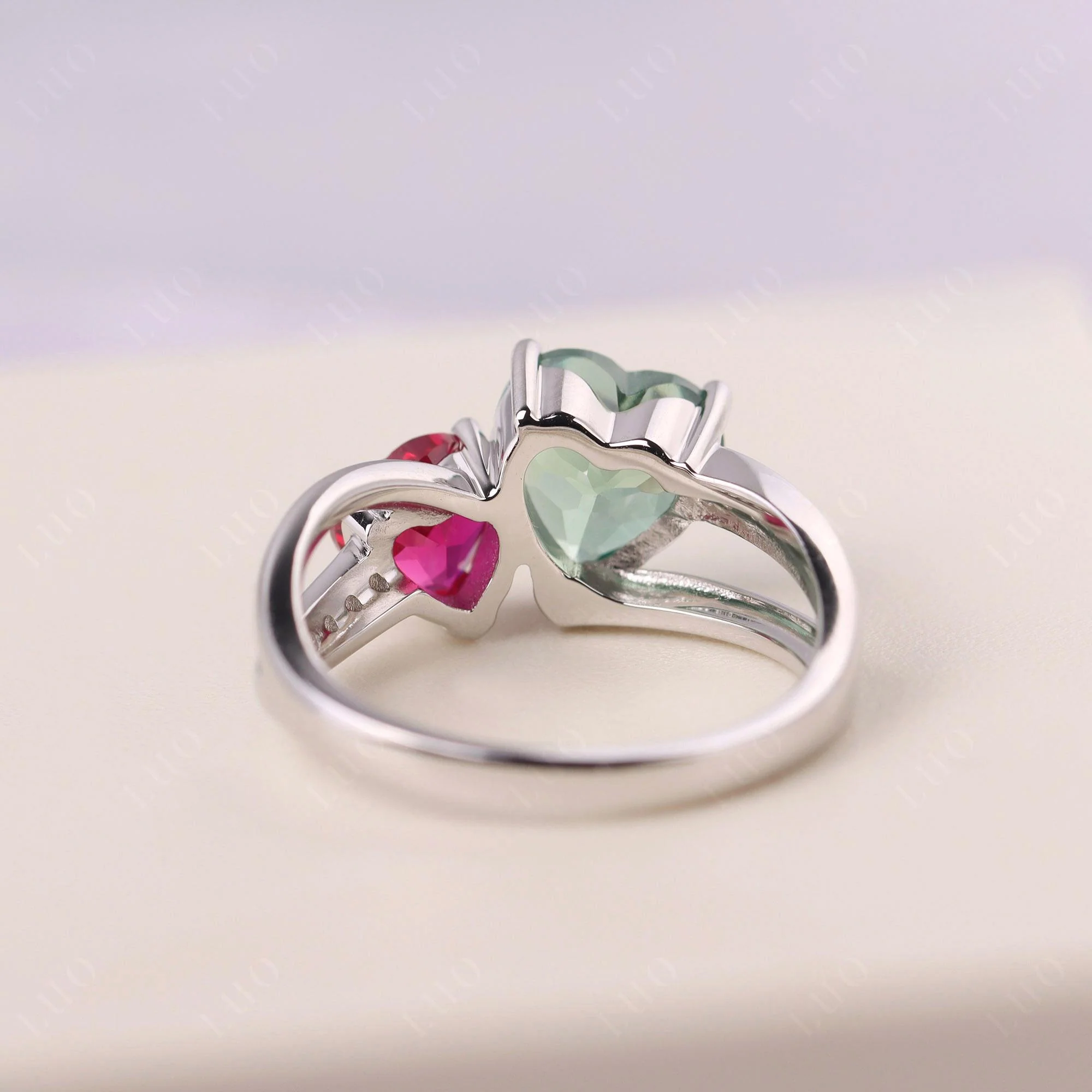 Heart Green Sapphire and Ruby Toi Et Moi Ring - Image 31