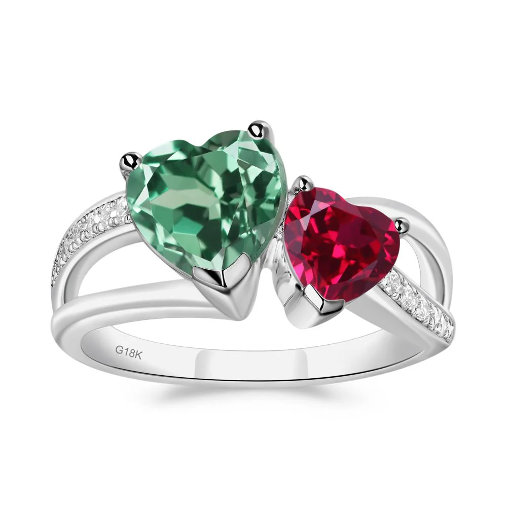 Heart Green Sapphire and Ruby Toi Et Moi Ring - Image 6