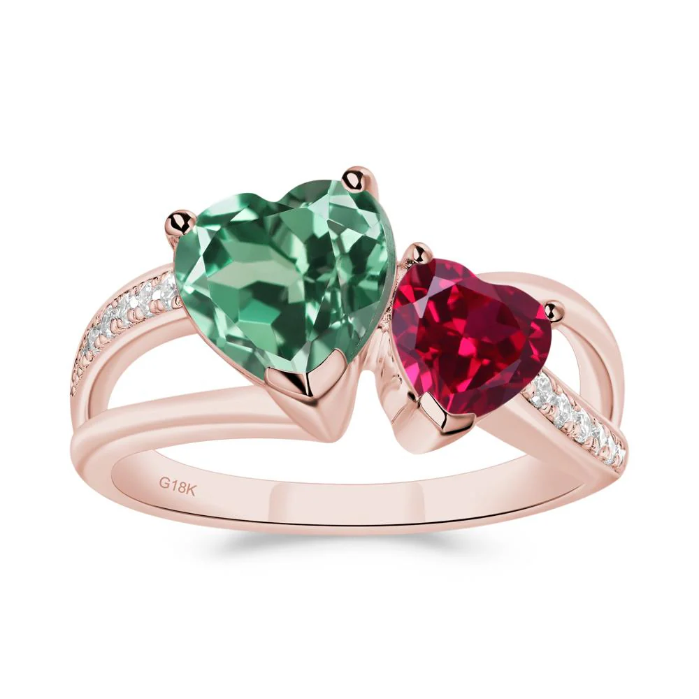 Heart Green Sapphire and Ruby Toi Et Moi Ring - Image 8