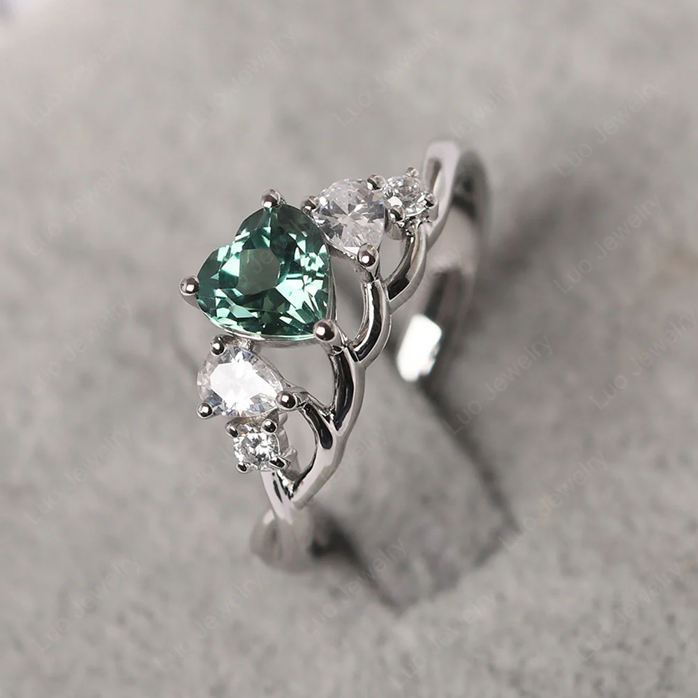 Heart Shaped Green Sapphire Cluster Ring - Image 2
