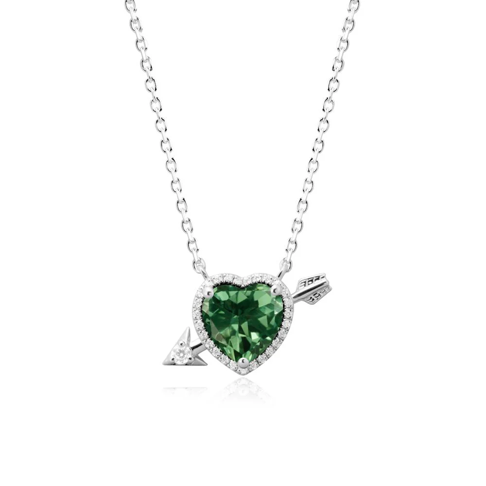 Heart Shaped Green Sapphire Cupid's Arrow Necklace - Image 3