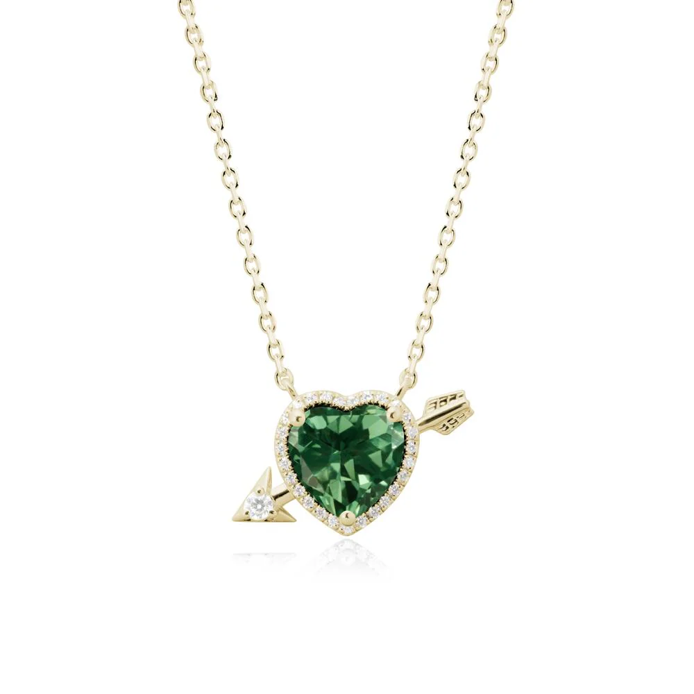 Heart Shaped Green Sapphire Cupid's Arrow Necklace - Image 4