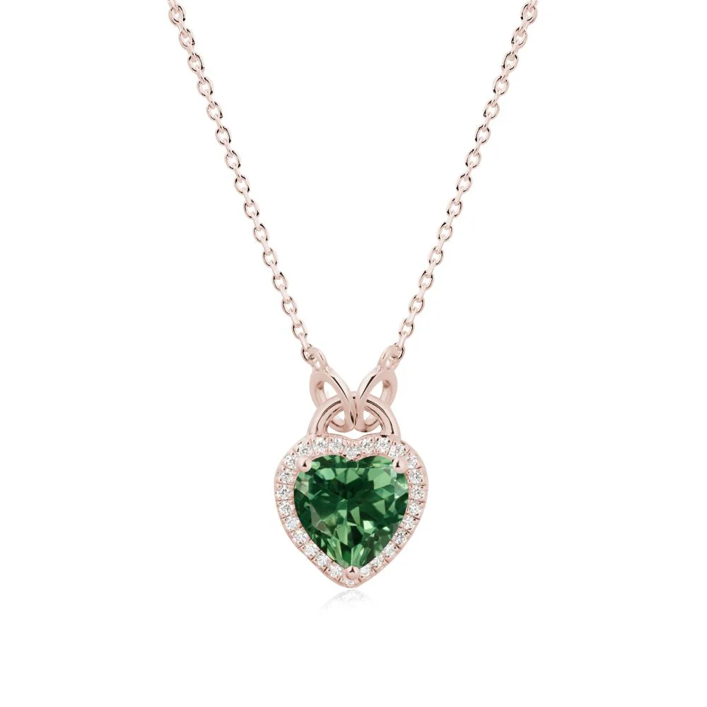 Heart Shaped Green Sapphire Halo Pendant Necklace