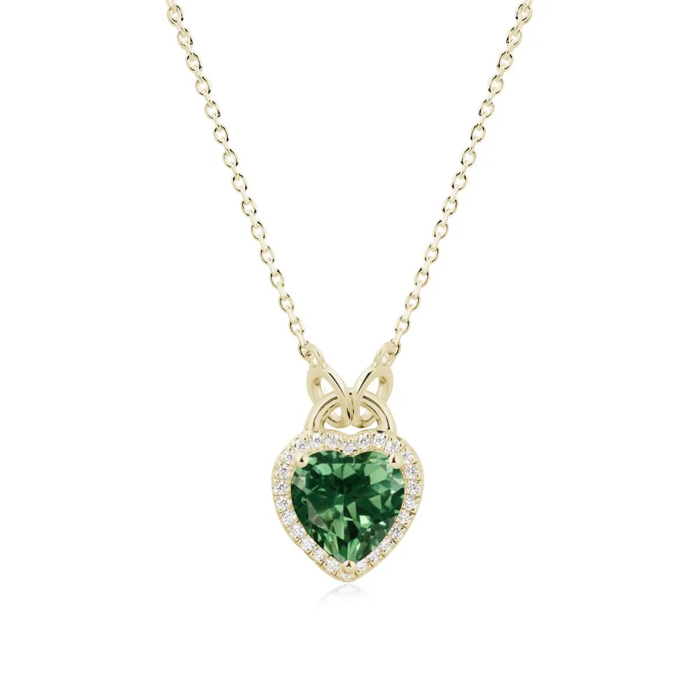 Heart Shaped Green Sapphire Halo Pendant Necklace - Image 3