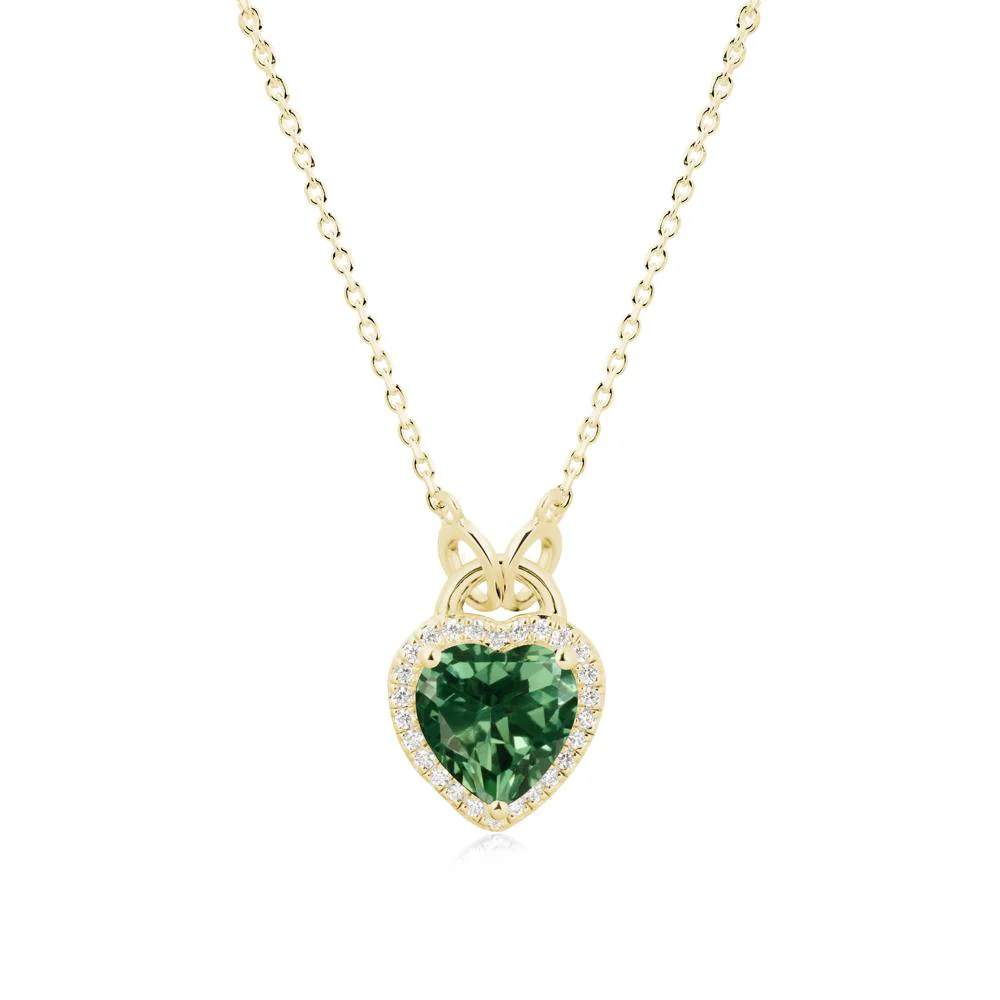 Heart Shaped Green Sapphire Halo Pendant Necklace - Image 6