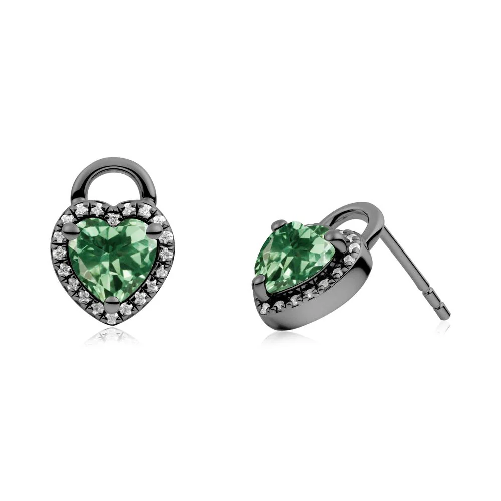 Heart Shaped Green Sapphire Halo Stud Earrings - Image 9