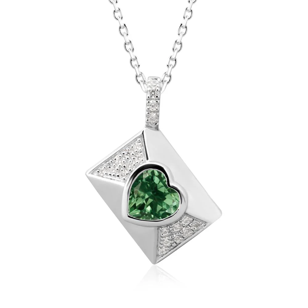 Heart Shaped Green Sapphire Love Letter Envelope Pendant - Image 2