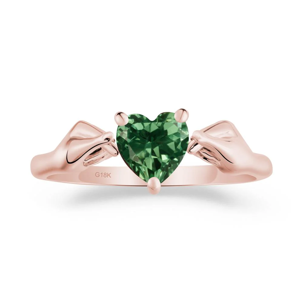 Heart Shaped Green Sapphire Ring with Finger Heart - Image 7