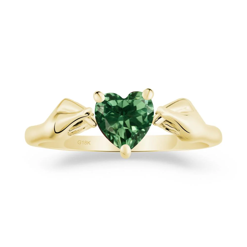 Heart Shaped Green Sapphire Ring with Finger Heart - Image 9