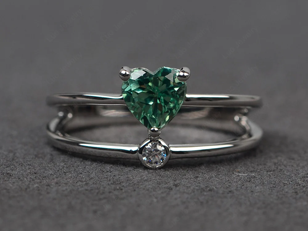 Heart Shaped Green Sapphire Split Shank Ring