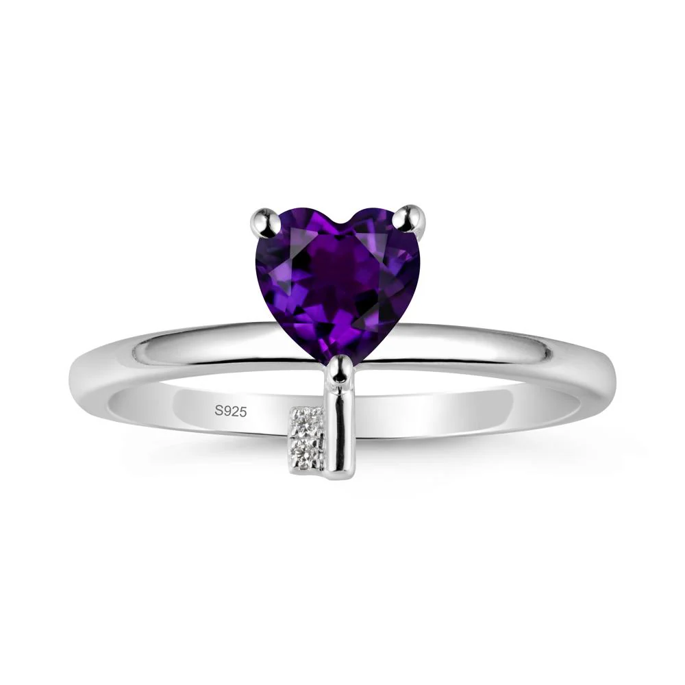 Heart Shaped Key Inspired Amethyst Ring - Image 9