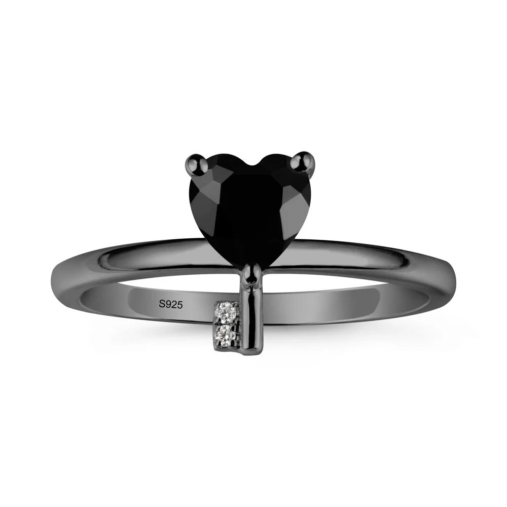 Heart Shaped Key Inspired Black Spinel Ring - Image 7