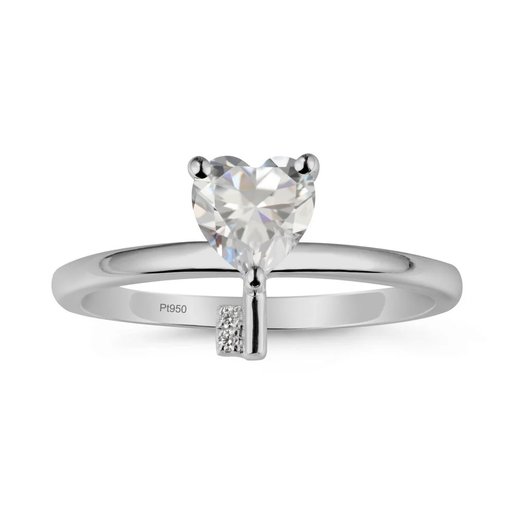 Heart Shaped Key Inspired Cubic Zirconia Ring
