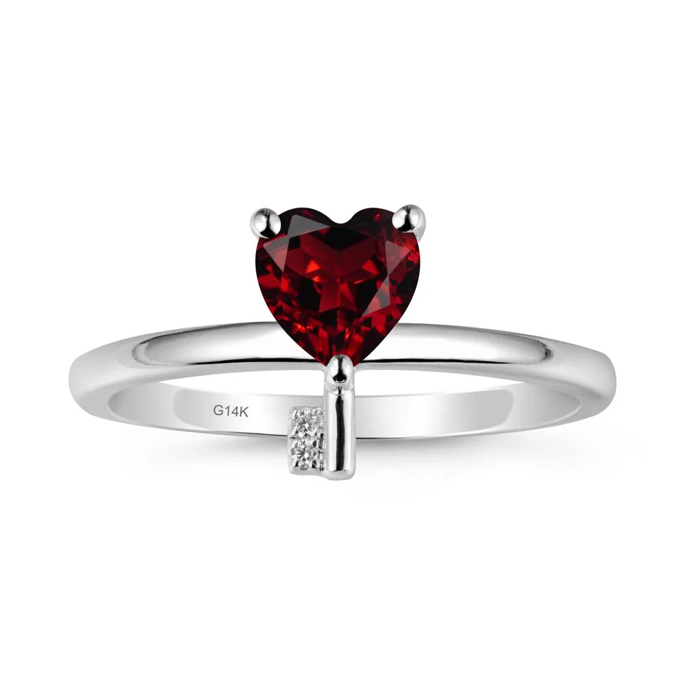 Heart Shaped Key Inspired Garnet Ring