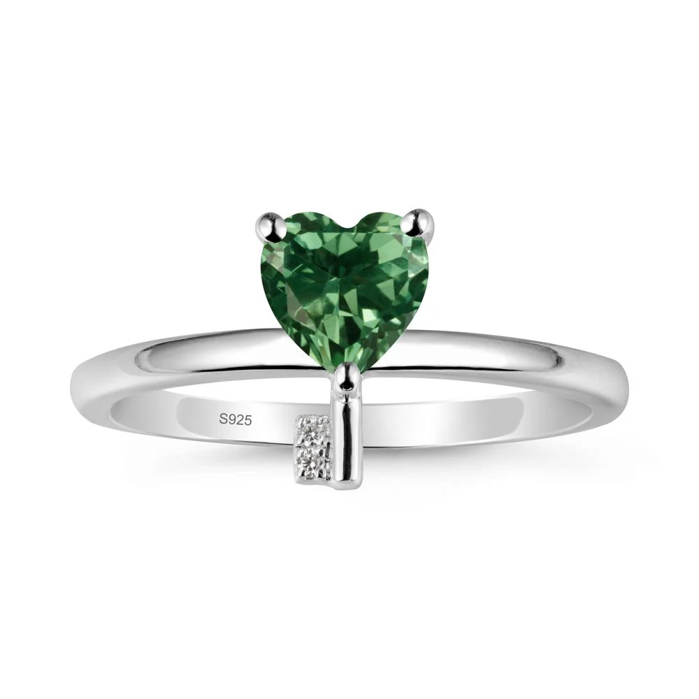 Heart Shaped Key Inspired Green Sapphire Ring - Image 9