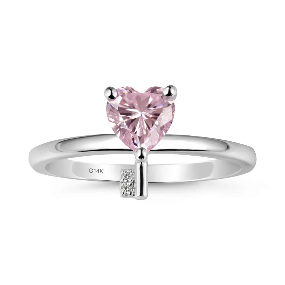Heart Shaped Key Inspired Pink Cubic Zirconia Ring - Image 3