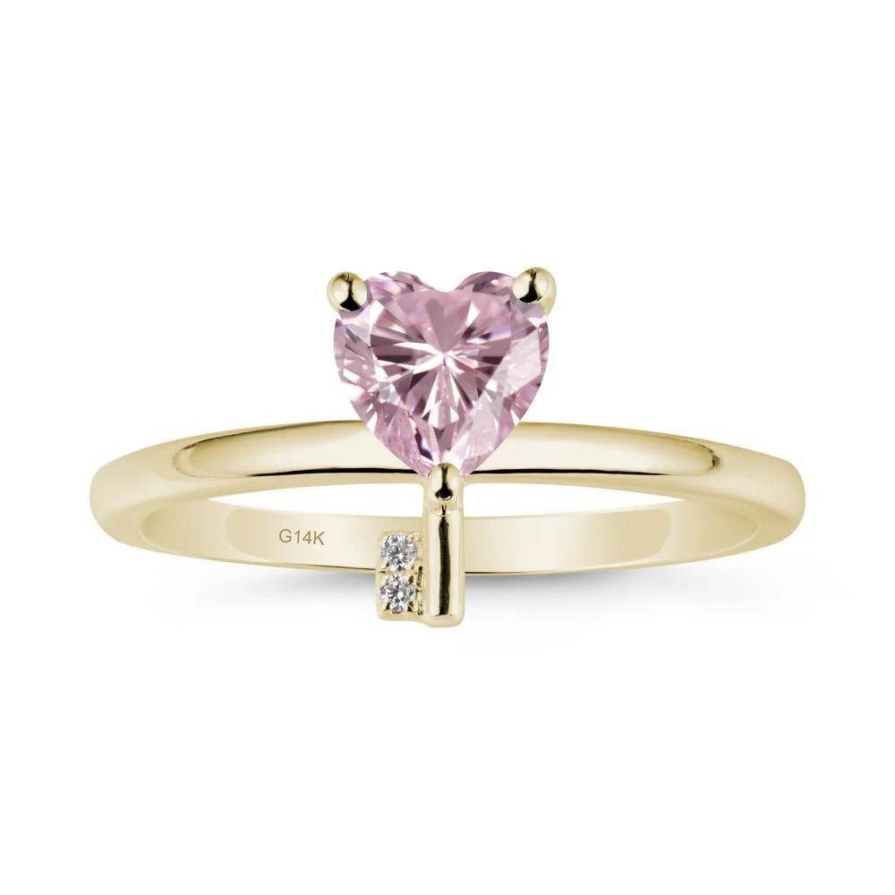 Heart Shaped Key Inspired Pink Cubic Zirconia Ring - Image 4