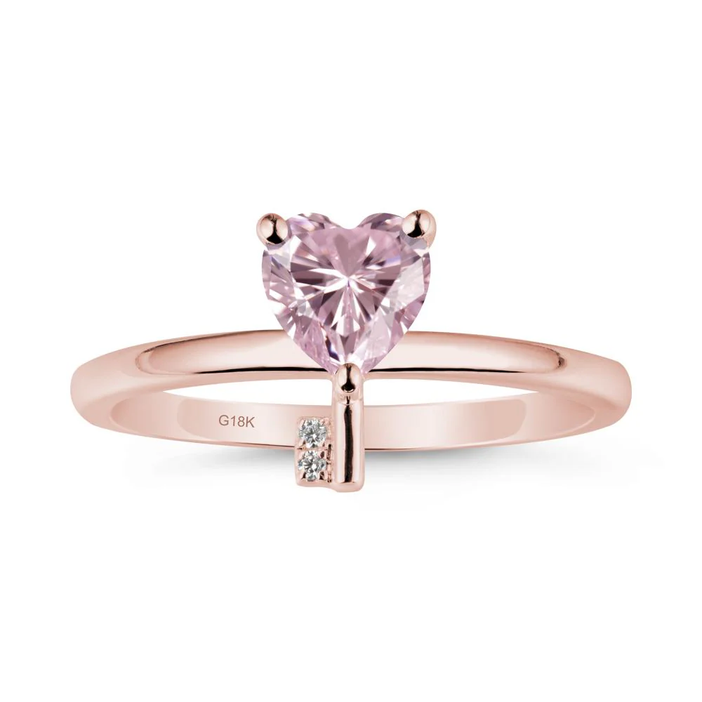 Heart Shaped Key Inspired Pink Cubic Zirconia Ring - Image 5
