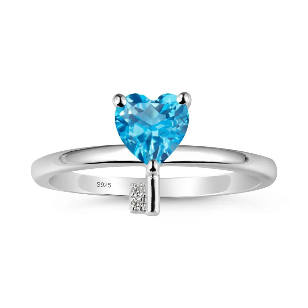 Heart Shaped Key Inspired Swiss Blue Topaz Ring