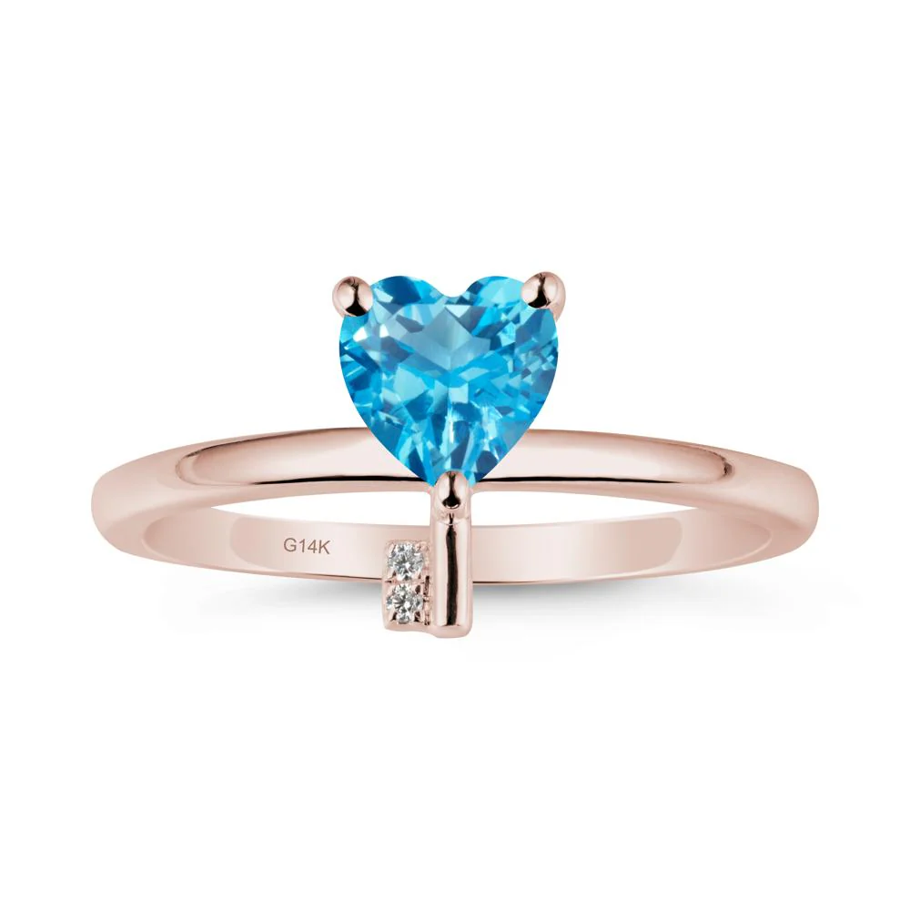 Heart Shaped Key Inspired Swiss Blue Topaz Ring - Image 2
