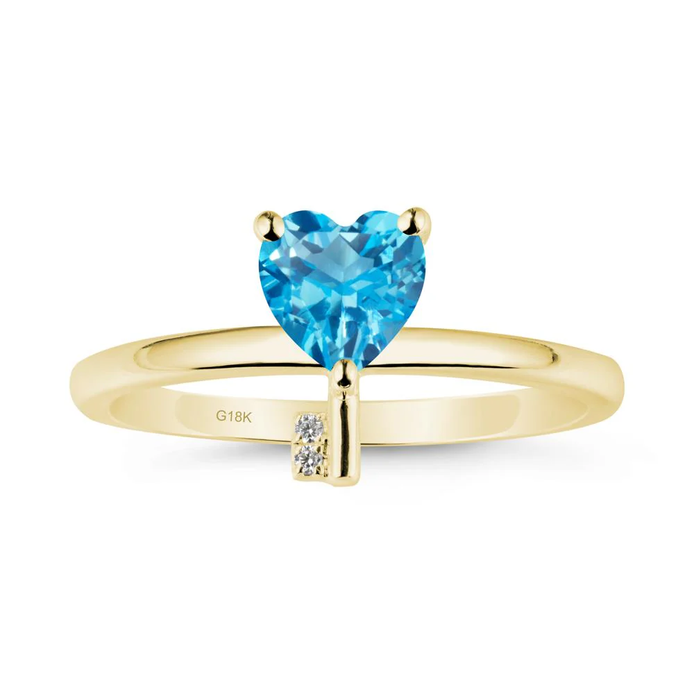 Heart Shaped Key Inspired Swiss Blue Topaz Ring - Image 7