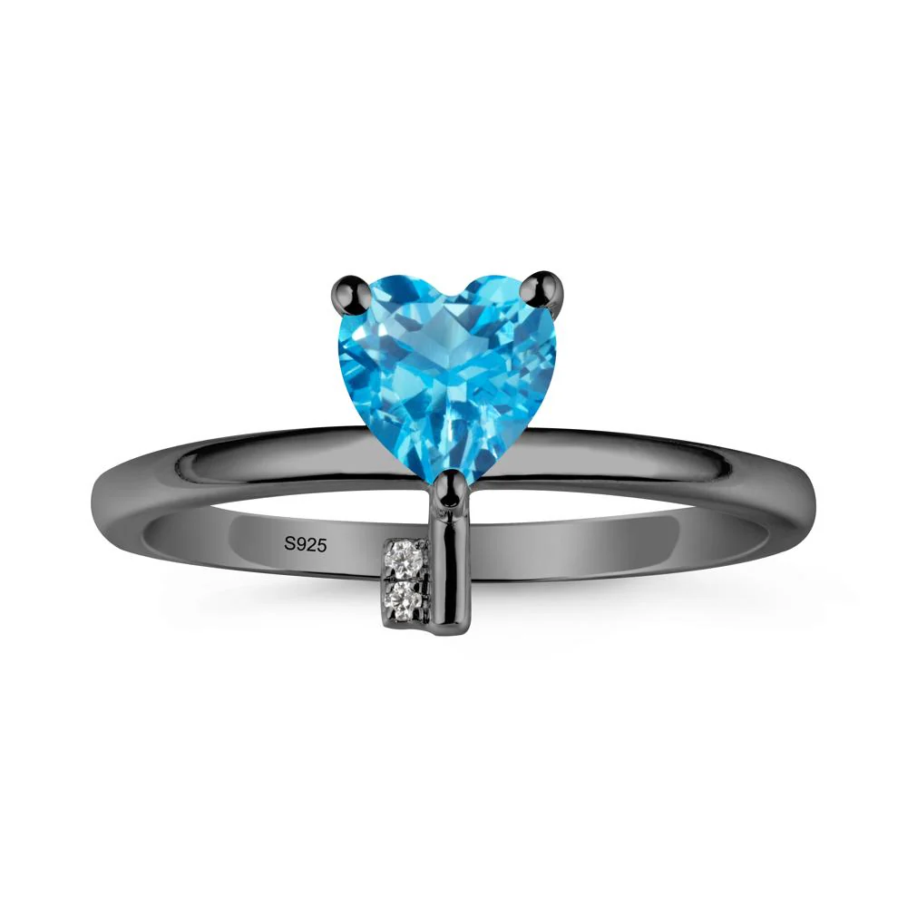 Heart Shaped Key Inspired Swiss Blue Topaz Ring - Image 8