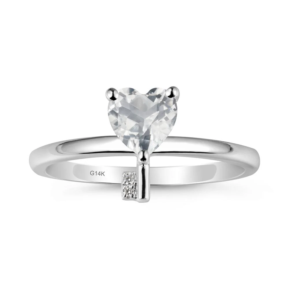 Heart Shaped Key Inspired White Topaz Ring